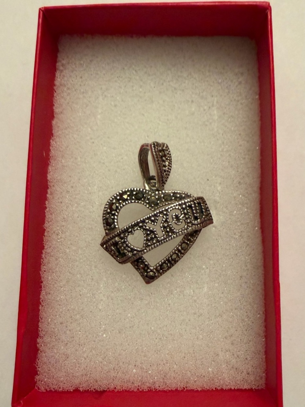 Sterling Silver Marcasite Heart shaped 'I ♥ You'  Pendant